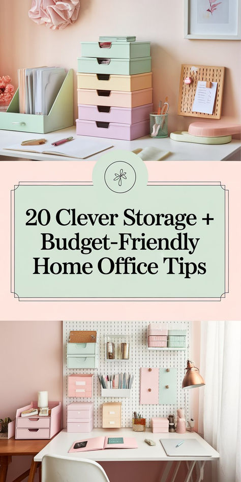 A stylish small home office showcasing budget-friendly decor and clever storage solutions. Ebay Home Office Setup, Home Office Storage Solutions, Small Home Office Storage Ideas, Office Cube Decorating Ideas, Office Desk Organization Ideas, Home Office Storage Ideas, Office Decor Ideas For Work Workspaces, Decor And Organization Ideas, Home Office On A Budget