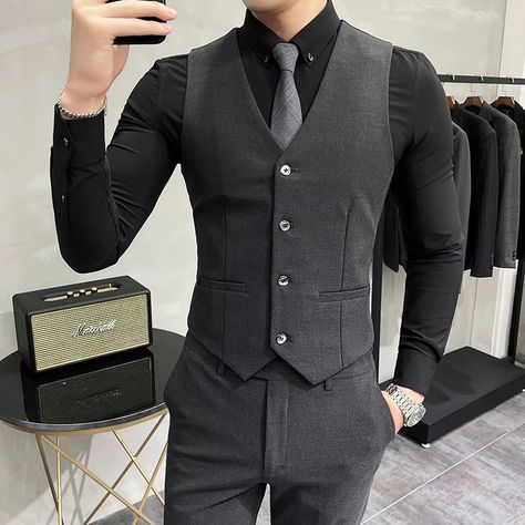 Jacket Vest Pants High End Brand Boutique Solid Color Mens Casual business office Suit Groom Wedding Dress Party Blazer Trousers 3piece Suit Men, Men Suit Fashion, Office Suit, Man Dressing Style, Designer Suit, Dress Suits For Men, Men Formal, Jacket Vest, Men’s Suits