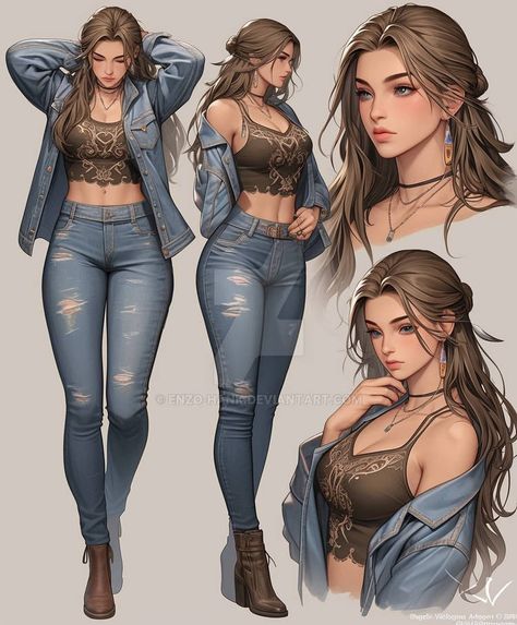 School Clothes Drawing, Body Type Character Design, Modern Female Outfits, Character Design Female Modern, Female Oc Art Modern, Female Oc Character Design Modern, Female Outfits Drawing, Character Outfits Female, Female Template