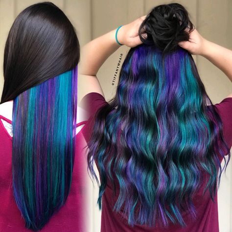 Hidden Hair Color, Balayage Straight, Underlights Hair, Mermaid Hair Color, Galaxy Hair, Hair Color Underneath, Peekaboo Hair, Rainbow Hair Color, Creative Hair Color