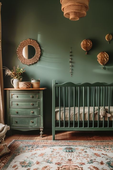 nursery boy ideas Blue And Green Boy Nursery, Modern Boho Nursery, Twin Baby Rooms, Green Kids Rooms, Green Boys Room, Grey Crib, Nursery Designs, Cozy Boho, Green Nursery