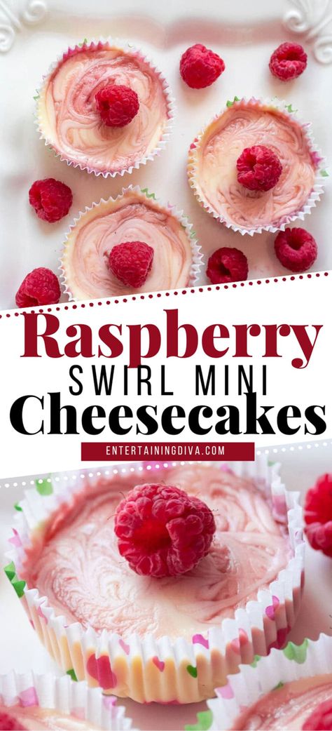 This raspberry cheesecake cupcakes recipe is so yummy and easy to make! Made with sweetened raspberry syrup and cream cheese for tangy and sweet flavors. Perfect for crowds! #raspberry #cheesecake #cupcake #recipe #easy Raspberry Cheesecake Cupcakes, Mini Cheesecakes Recipe, Cheesecake Cupcake, Cheesecake Cupcakes Recipe, Raspberry Swirl Cheesecake, Vanilla Wafer Crust, Swirl Cheesecake, Mini Cheesecake Recipes, Jello Shot