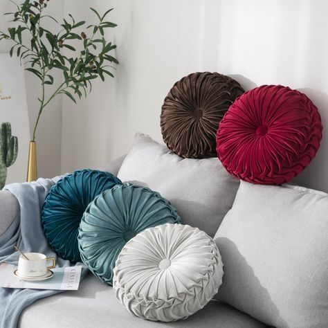 Round Filled Cushion,Velvet Cushions,Pleated Round Pillow, Scatter Cushion Home Decorative for Home Sofa Chair Bed Car Decor - Walmart.com - Walmart.com Pleated Cushion, Chic Throw Pillows, Round Floor Pillow, Velvet Couch, Round Throw Pillows, Bantal Sofa, Pumpkin Pillows, Cover Sofa, Couch Cushions