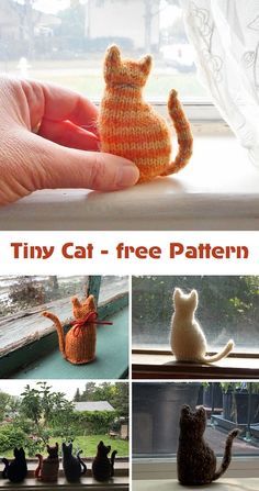 Tiny Knit Cat Pattern, Tiny Crochet Cat Pattern, Crochet For The Office, Tiny Knitting Projects, Crochet Cat Tutorial, Cat Crochet Ideas, Tiny Cat Crochet, Free Cat Crochet Patterns, Knitted Tutorial