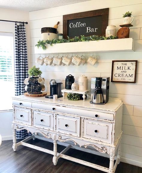 April 🌻 Youtuber on Instagram: “I’m sharing my Antique Buffet Coffee Bar, and how I styled all my Antique finds throughout my home, in today’s video, so be sure to check…” Coffee Bar Antique, Coffe And Wine Bar, Buffet Coffee Bar, Farmhouse Finishes, Wine Nook, Coco Bar, Southern Farmhouse, Coffee Stations, Farmhouse Coffee Bar