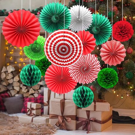 15pcs Colourful Paper Fans Set with Pompoms Honeycomb Balls Hanging Ornaments for Christmas Christmas Ceiling Decorations, Retro Christmas Decorations, Christmas Background Images, Honeycomb Decorations, Paper Christmas Decorations, Simple Christmas Decor, Diy Christmas Decorations, Christmas Hanging Decorations, Paper Fans