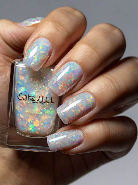 Opal Nails Short, Opal Nails Gel, Opal Nail Designs, Opal Nail Polish, Toenail Art, Opal Nails, Ongles Nails, Elegant Nail Designs, Nail Colour