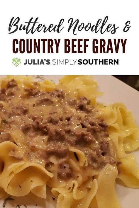 Simply Ground Beef Recipes, Beef Gravy And Noodles, Ground Beef Gravy Noodles, Ground Beef And Pierogies Recipes, Simple Suppers Easy, Ground Beef Noodles Recipes, Country Dinners, Tasty Family Meals, Survival Meals