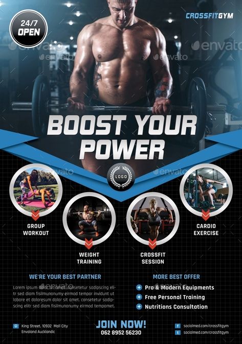 Gym Flyer Preview - GraphicRiver Gym Brochure Design Fitness, Gym Invitation Card Design, Gym Poster Design Banner Template, Gym Poster Design Creative, Gym Template Design, Gym Poster Design, Fitness Flyer Design, Gym Brochure, Posters In Photoshop