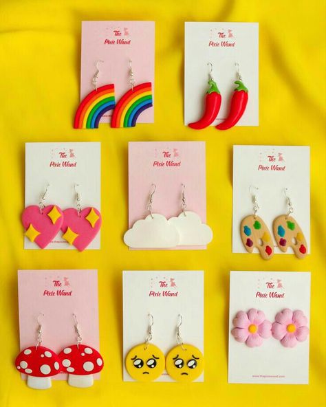 Polymer Clay Earrings Funky, Funky Clay Earrings Diy, Homemade Clay Earrings, Clay Earrings Diy, Cercei Din Lut Polimeric, Homemade Polymer Clay, Going To The Movies, Idee Cricut, Clay Rings