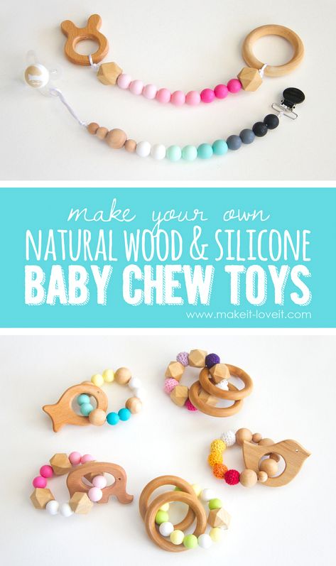 DIY clips de chupete y juguetes de dentición Diy Teething Toys, Stretchy Car Seat Cover, Wood Toys Diy, Baby Chew Toys, Wood Baby Toys, Natural Wood Toys, Diy Teething, Desain Pantry, Teething Beads