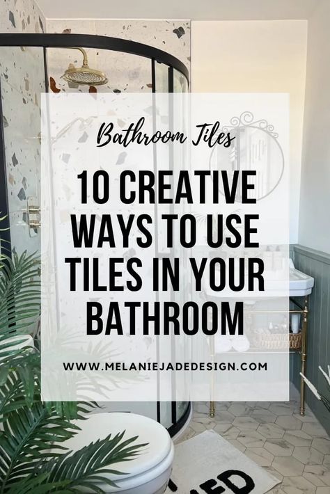 Using tiles in the bathroom can help you to pick out your colour schemes and get creative in your design. Here's 10 ideas to get you started. #melaniejadedesign #tiles #bathroomdesign #bathroomideas Tiles In Bathroom Ideas, Bathrooms With Colored Tile, Bathroom Ideas Tiles Colour, Multi Tile Bathroom, Tiles For Bathroom Walls Interior Design, Tiles On Side Of Bath, Latest Bathroom Designs Wall Tiles, Ensuite Bathroom Tiling Ideas, Ensuite Tiling Ideas