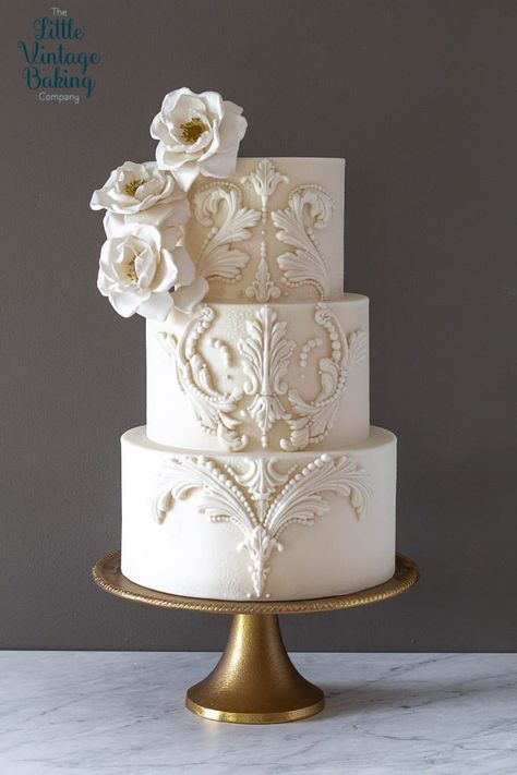 Monochrome Cake, Baroque Cake, Mini Tutorial, Vintage Baking, Modern Wedding Cake, White Wedding Cake, Elegant Wedding Cakes, Elegant Cakes, Wedding Cake Inspiration