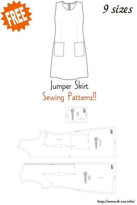 Beginner Sewing Projects Learning, Jumper Dress Pattern, Patterns Skirt, Men Pants Pattern, Sewing Patterns Skirt, Sewing Patterns Free Women, Skirt Patterns, Japanese Sewing Patterns, Sewing Blouses