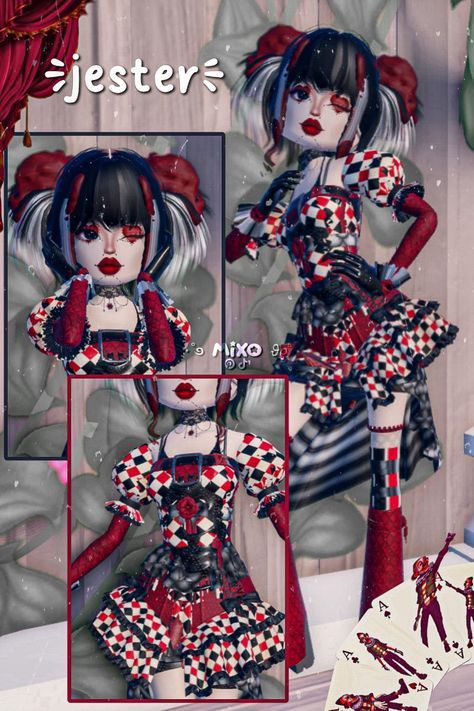 Dti Theme Crazy Day, Jester Dress To Impress, Dystopian Dress, Jester Outfit, Codes Berry Ave, Duo Dress, Clown Dress, Spirit Game, Dystopian Fashion