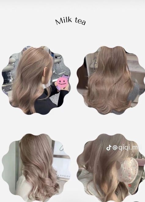 Mill Tea Hair Colour, Milk Tea Hair Color Asian Balayage, Milk Tea Hair Color Asian, Tea Hair Color, Milk Tea Hair Color, Asian Balayage, Milk Hair, Darker Hair, Hair Color Asian