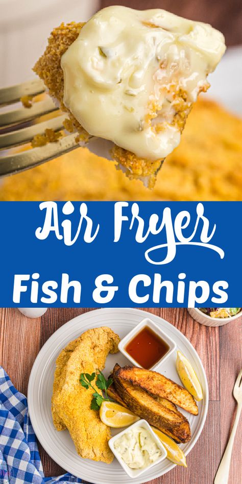 Air Fryer Haddock, Air Fryer Fish And Chips, Chips In The Air Fryer, Seasoned French Fries, Battered Fish And Chips, Fish And Chips Recipe, Seasoned Potato Wedges, Air Fryer Fish Recipes, Fish N Chips Recipe