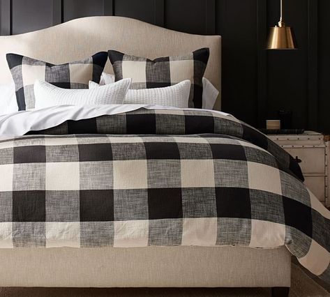 Charcoal Bryce Buffalo Check Patterned Duvet Cover & Sham | Pottery Barn Buffalo Check Bedding, Ruffle Duvet Cover, Barn Living, Bronze Art, Patterned Bedding, Organic Cotton Duvet Cover, Reversible Duvet Covers, Bedding Basics, Quilted Sham