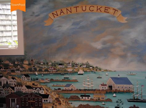 1800s view of Nantucket Harbor. Painted by: Charlie and Jan Munro — at Nantucket Whaling Museum. Nantucket Island, Lady Grey, Nantucket, Ship Art, Cape Cod, Folk Art, Sailing, Favorite Places, Art