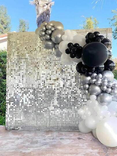 Disco Party Background, Customized Balloons, Types Of Balloons, Doorway Entrance, Balloons Arch, Arch Doorway, Shimmer Wall, Birthday Wall, Tassel Curtains