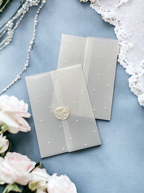 Invitation Jacket, Invitation Sleeve, Pearl Wedding Decorations, Pearl Invitations, Vellum Wedding Invitations, Clear Wedding Invitations, Vellum Jacket, Clear Envelope, Vellum Wrap