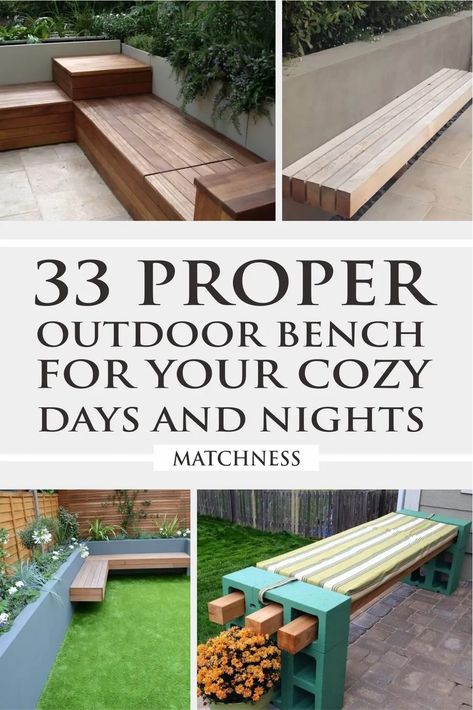 33 Proper Outdoor Bench for Your Cozy Days and Nights - Matchness.com Patio Benches Seating, Diy Patio Bench, Wooden Garden Seats, Outside Benches, Garden Bench Plans, Garden Bench Seating, Outdoor Bench Seating, Wood Bench Outdoor, Garden Bench Diy