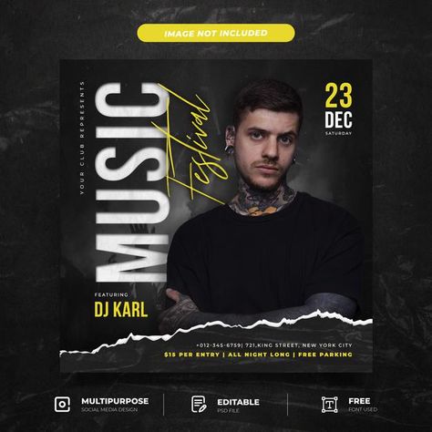 Banners Music, Social Media Church, Dj Logo, Brochure Design Layout, Adobe Photoshop Design, Music Concert Posters, Social Media Post Template, Event Poster Design, Restaurant Menu Design