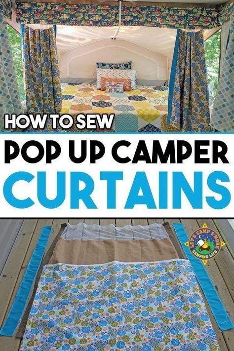 How to Sew Your Own Pop Up Camper Curtains Tutorial - Give your RV a makeover with simple curtains! #curtaintutorial #campercurtains #popupcamperremodel #campingfabric #LetsCampSmore Pop Up Camper Accessories, Tent Trailer Remodel, Curtains Sewing, Rv Cleaning, Pop Up Campers, Pop Up Camper Trailer, Popup Camper Remodel, Pop Up Tent Trailer, Camper Curtains