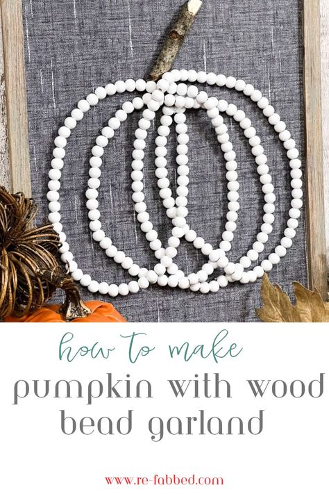 how to make a pumpkin with beaded garland Miniature Christmas Trees, Diy Activities, Wood Bead Garland, Black And White Decor, Diy Pumpkin, Dollar Tree Diy Crafts, Miniature Christmas, Beaded Garland, Fall Decor Diy