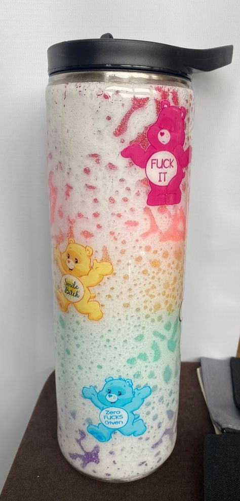 Rainbow SwearBear Glitter Tumbler **FREE SHIPPING #sublimationdesigns #tumblerdesigns #vinyldesigns #sublimationideas #tumblerwraps #svg Cool Tumbler Designs, Work Tumblers, Resin Tumbler Ideas, Custom Tumbler Ideas, Custom Cup Ideas, Snort Laughing, Unique Tumbler Designs, Making Tumblers, Cricut Tumblers