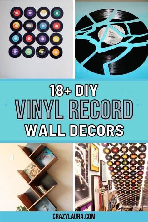 Looking for a new way to decorate your walls? Check out these vinyl record wall decors that are easy to make and totally unique. #diy #vinylrecordwall #decors How To Frame Vinyl Records, Record Room Ideas Aesthetic, Record Display Ideas Diy, 45 Records Crafts Diy, How To Decorate With Vinyl Records, Record Upcycle Diy, Crafting With Vinyl Records, Crafts With 45 Records, Records As Decor