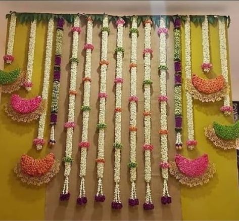 27 Best Trending Ganesh Chaturthi Decoration Ideas for home 2019 Indian Backdrop Decoration, Real Flower Decoration For Ganpati, Dasara Decoration Ideas, Ganesh Chaturthi Decoration, Pooja Decoration, Ganapati Decoration, Housewarming Decorations, Mandap Decor, Marriage Decoration