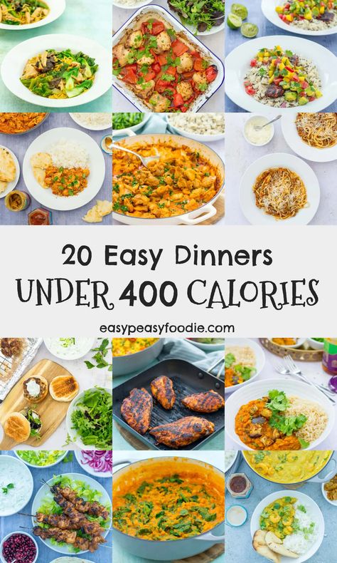 Want to cut down on your calories but still eat well? These 20 easy dinners are all under 400 calories per portion, but are packed with flavour, easy to make and family friendly too (so no more having to cook separate meals!) #under400calories #400caloriedinners #lowcalorie #lowcaloriedinners #easydinners #healthydinners #easypeasyfoodie #cookblogshare Food Under 400 Calories Dinners, Under 400 Calorie Dinner, 400 Kcal Meals, Dinner Under 400 Calories, Calorie Counted Meals, 600 Calorie Dinner, Lady Shake, 400 Calorie Dinner, 600 Calorie Meals