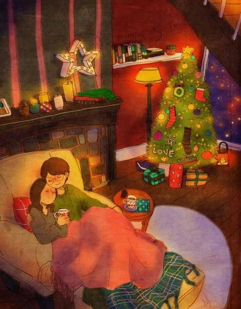 Puuung Love Is, This Kind Of Love, Christmas Artwork, Relaxing Art, Girly Wall Art, Cartoons Love, Couple Illustration, Cute Couple Cartoon, Love Illustration