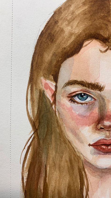 Watercolor Face Painting Easy, Watercolor Face Painting, Eyes Watercolor, Watercolor Painting Easy, Painting Eyes, Drawing Lips, Lips Painting, Fae Art, Watercolor Art Face