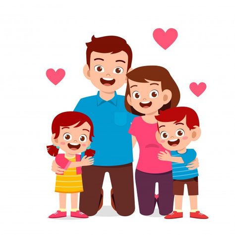 Feliz niño lindo niño y niña con mamá y ... | Premium Vector #Freepik #vector #amor #familia #chica #caracter Dad Drawing, Teaching Drawing, Flashcards For Kids, Family Drawing, Kid Boy, Kids Vector, Family Cartoon, Family Illustration, Cute Love Cartoons