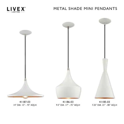 Livex Lighting Metal Shade Mini Pendants White Modern/Contemporary Cone Mini Pendant Light in the Pendant Lighting department at Lowes.com Small Chandelier, Livex Lighting, Mini Pendant Lights, Lighting Guide, Mini Pendants, Traditional Lighting, Brushed Aluminum, Coastal Style, Contemporary Decor