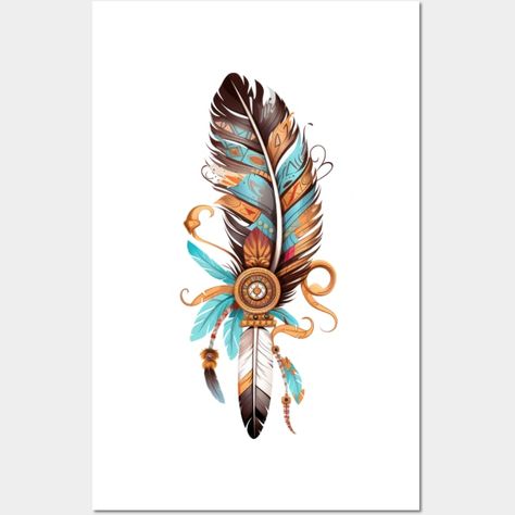 Native American Feather #1 - Feathers - Posters and Art Prints | TeePublic Native American Wood Burning Patterns, Native American Inspired Decor, Native American Art Pattern, Small Feather Tattoo, Cherokee Art, Hawk Feather, Fusion Studio, Native American Wall Art, Hawk Feathers