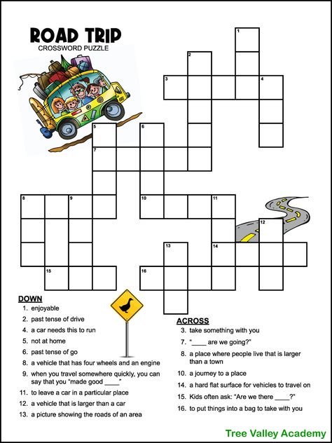 Grab a free printable road trip themed crossword puzzle to take on your families next vacation. The road trip activity is best for kids around 7 or 8 years old. The word puzzle has 17 clues to solve. The pdf includes answers. Road Trip Activity Pages, Road Trip Coloring Pages Free Printable, Road Trip Worksheets, Free Road Trip Printables, Crossword Puzzles For Kids, Plane Activities, Road Trip Activity Book, Free Printable Crossword Puzzles, Road Trip Theme