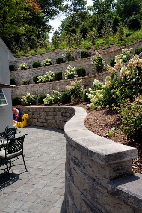 Sloping Backyard, Steep Backyard, Backyard Hill Landscaping, Backyard Retaining Walls, Sloped Backyard Landscaping, Terraced Landscaping, Landscaping A Slope, Sloped Yard, Sloped Backyard