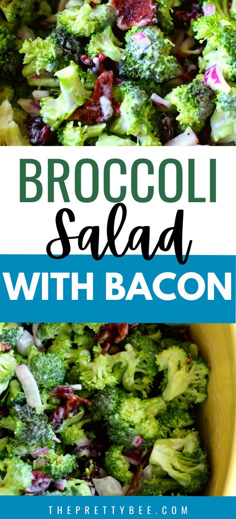 Crunchy broccoli, bacon, red onions, and a sweet dressing make this broccoli salad a winner! This is a perfect side dish to serve during the holidays. #recipe #withbacon #dressing Broccoli Salad Red Wine Vinegar, Loaded Broccoli Salad, New Thanksgiving Recipes, Recipes For Side Dishes, Low Calorie Fast Food, Crunchy Broccoli Salad, Loaded Broccoli, Broccoli Salad With Bacon, Dressings Recipes