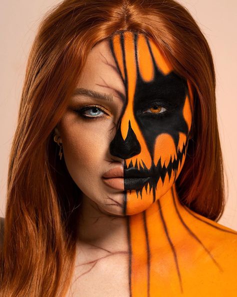 Halloween Orange Makeup, Halloween Makeup Orange, Orange Halloween Makeup, Jack O Lantern Makeup, Pumpkin Makeup Halloween, Halloween Makeup Pumpkin, Fx Halloween Makeup, Halloween Fx Makeup, Halloween Face Paint Scary