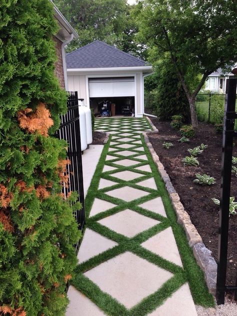 Creative Walkways, Artificial Turf Backyard, Farmhouse Pool, Grass Driveway, Turf Backyard, Fake Lawn, Driveway Ideas, Pathway Landscaping, Lawn Design