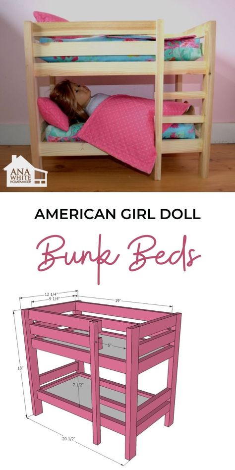 Doll Beds Diy Easy, Doll Beds Diy Wood, American Doll Diy, Wood Dolls Diy, Diy Our Generation Doll House, Organizing American Girl Doll Stuff, Doll Bunk Beds Diy, American Girl Doll Furniture Diy, American Girl Dollhouse Diy