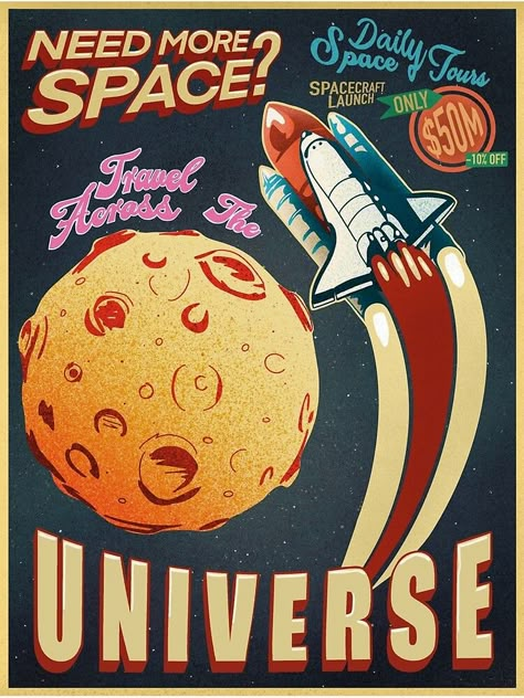 Planet Room Decor, Planet Room, Retro Space Posters, Vintage Space Poster, Vintage Nasa, Etiquette Vintage, Space Wall Art, Space Poster, Vintage Space