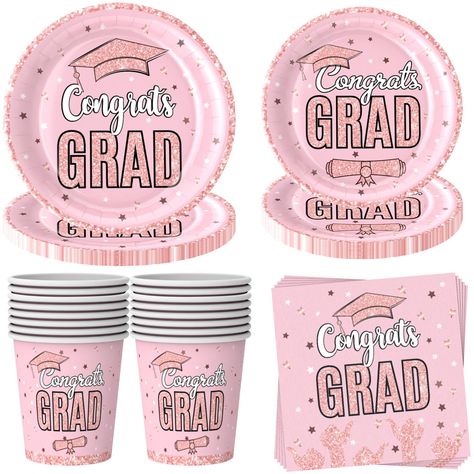 PRICES MAY VARY. Unique Design: Our pink graduation decorations class of 2024 all feature the theme of graduation, use classic pink as main colour, mach with many graduation elements, printed with the word of “Congrats Grad” , classic and delicate, add more fun to your party. Use our pink graduation decorations tableware set in your party, more memorable and leave an unforgettable memory for the graduates. A Nice Combination: Our 80 pink graduation decorations tableware sets include 20pcs party Pink And Silver Graduation Party Ideas, Pink Grad Party Ideas, Pink And Gold Graduation Party, Pink Graduation Party Decorations, Graduation Things, Gold Graduation Decorations, Pink Graduation Party, Senior Party, High School Graduation Party Decorations