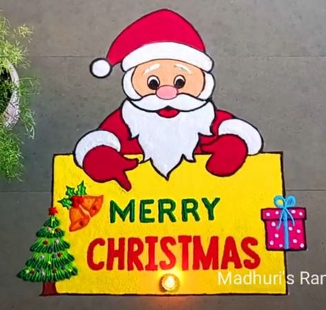 Christmas Kolam Designs, Christmas Rangoli Design, New Year Rangoli Design Cartoon, Christmas Kolam, Christmas Rangoli, New Year Special Rangoli, Happy New Year Rangoli, Cartoons Rangoli Design, Cartoons Rangoli