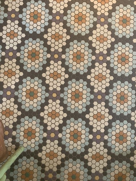 Hex Tile Design, Hexagon Floor Pattern, Hex Tile Patterns, Historic Tile, Wood And Brick, Tile Mat, Small Sunroom, Mat Inspiration, Hexagon Tile Floor