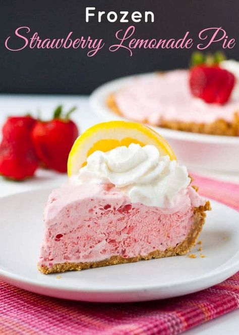 Frozen Strawberry Lemonade Pie | Neighborfood Strawberry Lemonade Pie, Strawberry Upside Down Cake, Dessert For Summer, Frozen Strawberry Lemonade, Frozen Treats Recipes, Lemonade Pie, Strawberry Lemonade Recipe, Spring Recipes Dessert, Gluten Free Graham Crackers