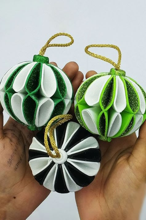 DIY Christmas tree toys from foamiran. Decoration can be easily and simply made from glitter foamiran. It's an amazing glitter foam ball Christmas tree decoration ornament. #Tree #Christmas #Foamiran Foam Christmas Ornaments, Christmas Tree Decoration Ideas, Diy Christmas Ball, Ornaments Making, Christmas Tree Toys, Tree Decoration Ideas, Ball Christmas Tree, Christmas Centers, Easy Christmas Ornaments